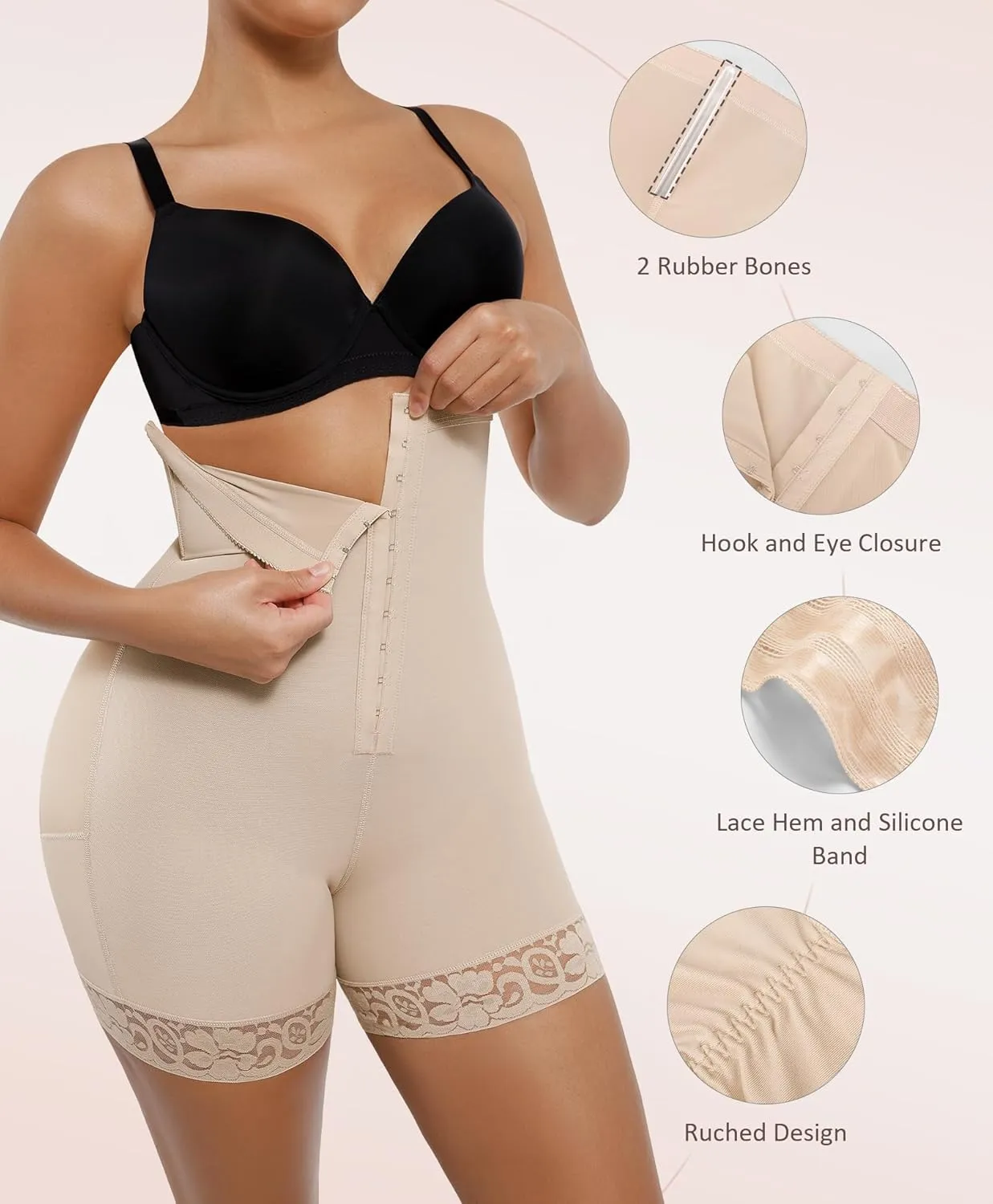 FeelinGirl Butt Lifter Shapewear Tummy Control Shorts Body Shaper for Women with Lace Trim
