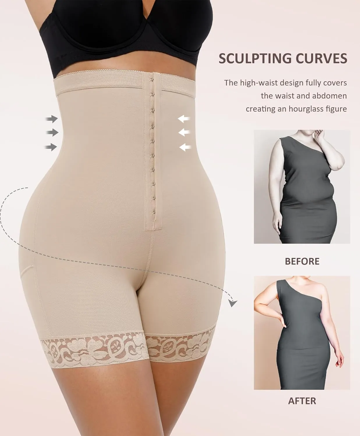 FeelinGirl Butt Lifter Shapewear Tummy Control Shorts Body Shaper for Women with Lace Trim