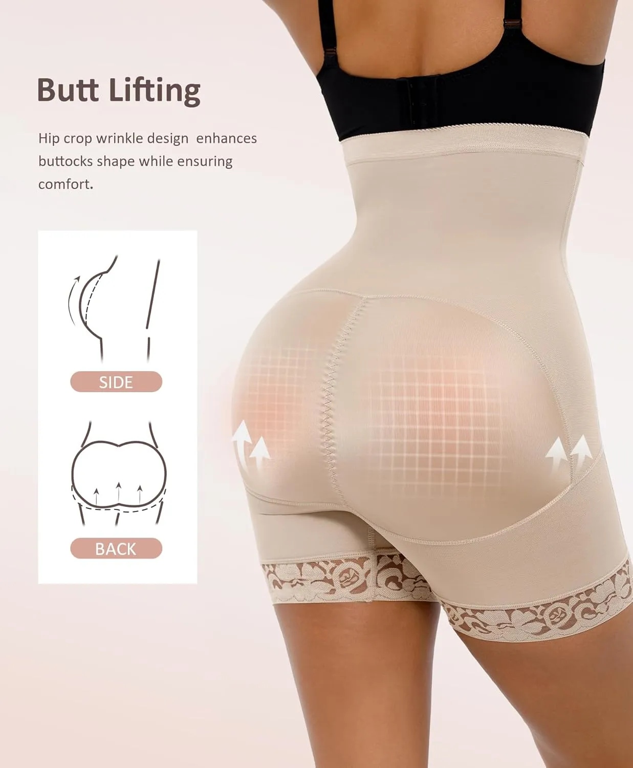 FeelinGirl Butt Lifter Shapewear Tummy Control Shorts Body Shaper for Women with Lace Trim