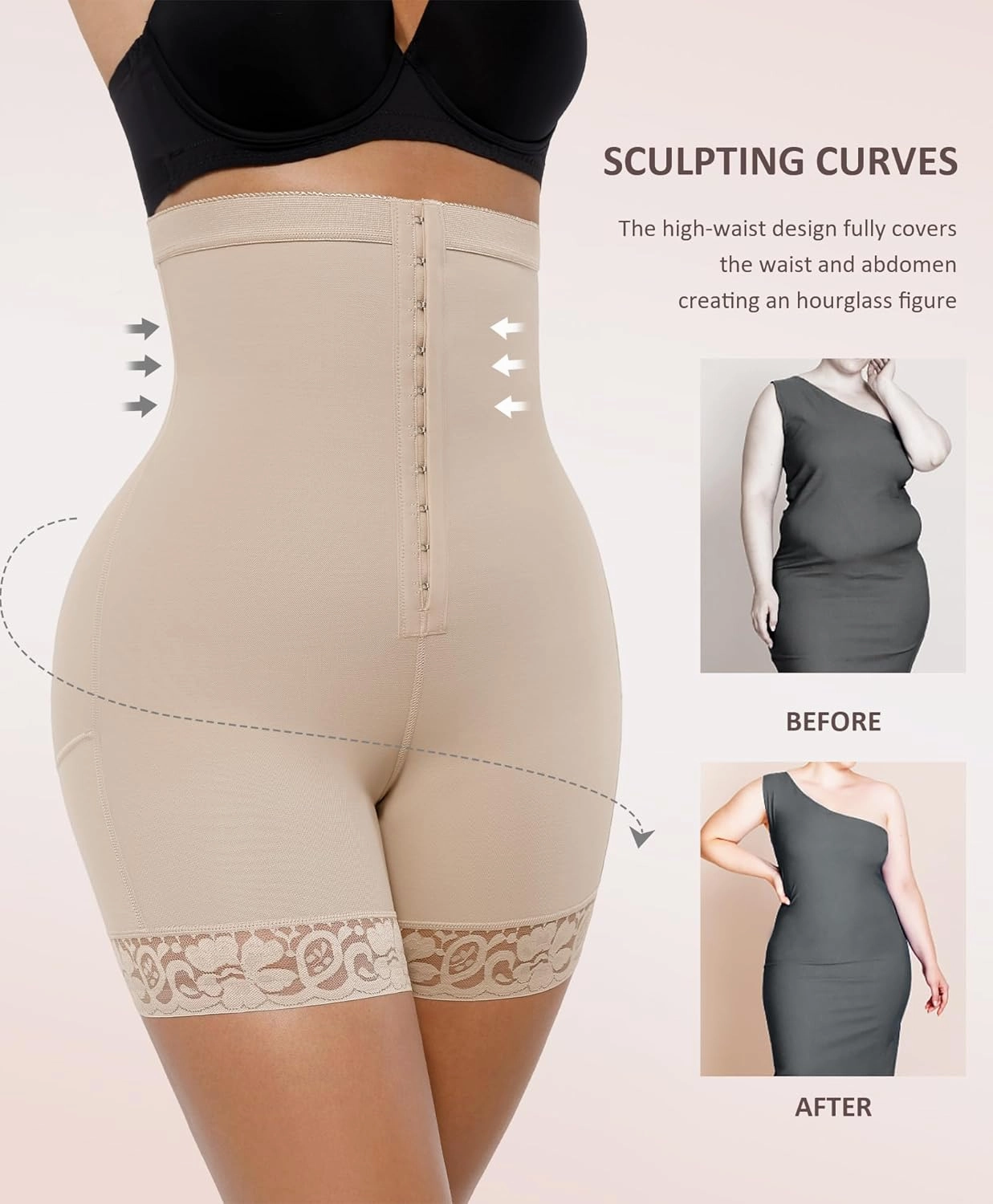 FeelinGirl Butt Lifter Shapewear Tummy Control Shorts Body Shaper for Women with Lace Trim