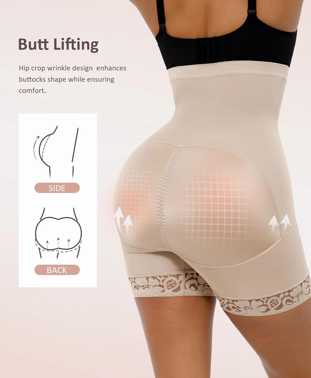 FeelinGirl Butt Lifter Shapewear Tummy Control Shorts Body Shaper for Women with Lace Trim