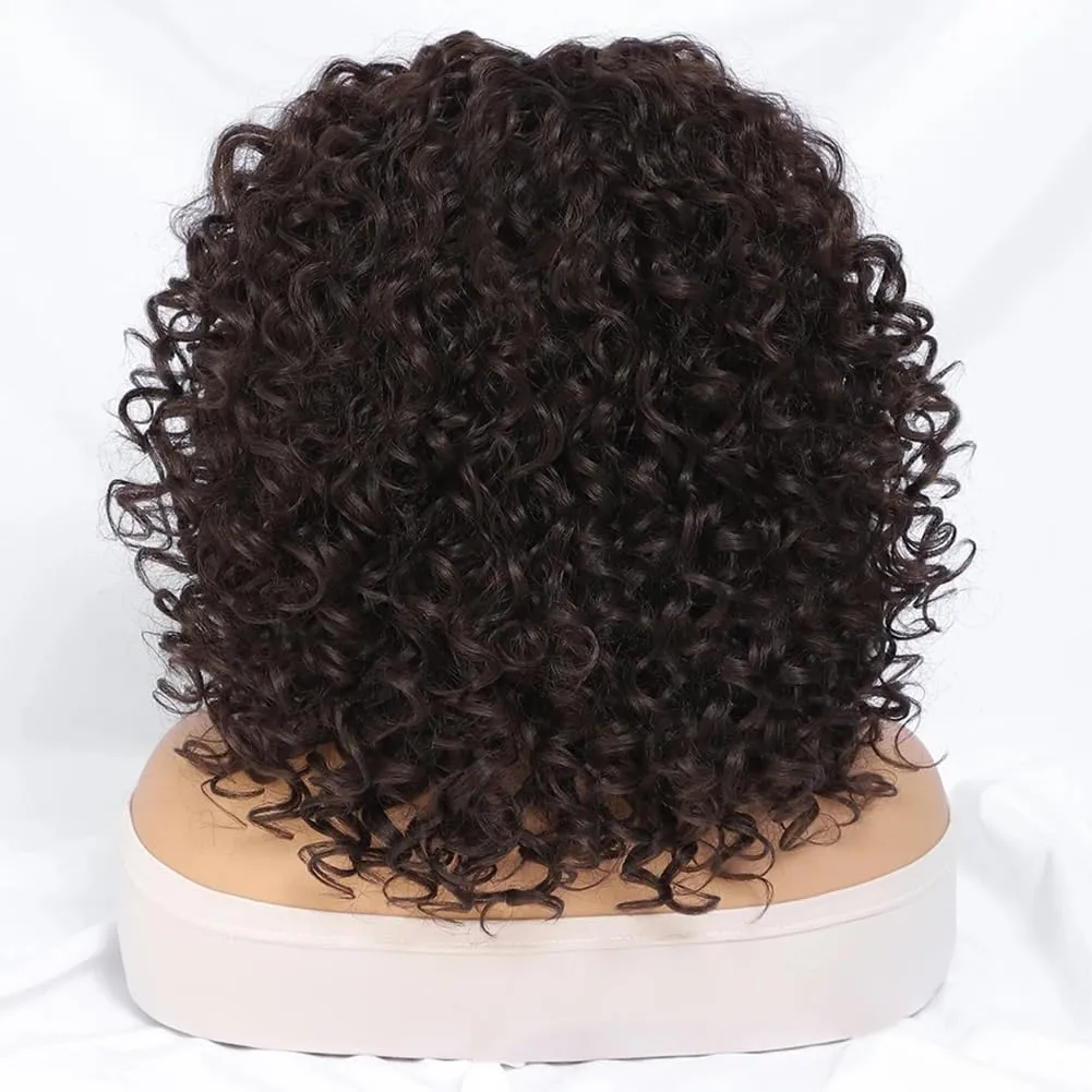 Felek 16inch Curly Lace Front Wigs Middle Part Jerry Curl Wig T Lace Front Curly Glueless Synthetic Pre-Plucked Afro Curly Lace Wigs For Black Women(#4)