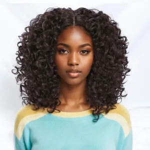 Felek 16inch Curly Lace Front Wigs Middle Part Jerry Curl Wig T Lace Front Curly Glueless Synthetic Pre-Plucked Afro Curly Lace Wigs For Black Women(#4)