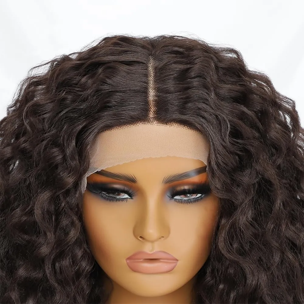 Felek 16inch Curly Lace Front Wigs Middle Part Jerry Curl Wig T Lace Front Curly Glueless Synthetic Pre-Plucked Afro Curly Lace Wigs For Black Women(#4)