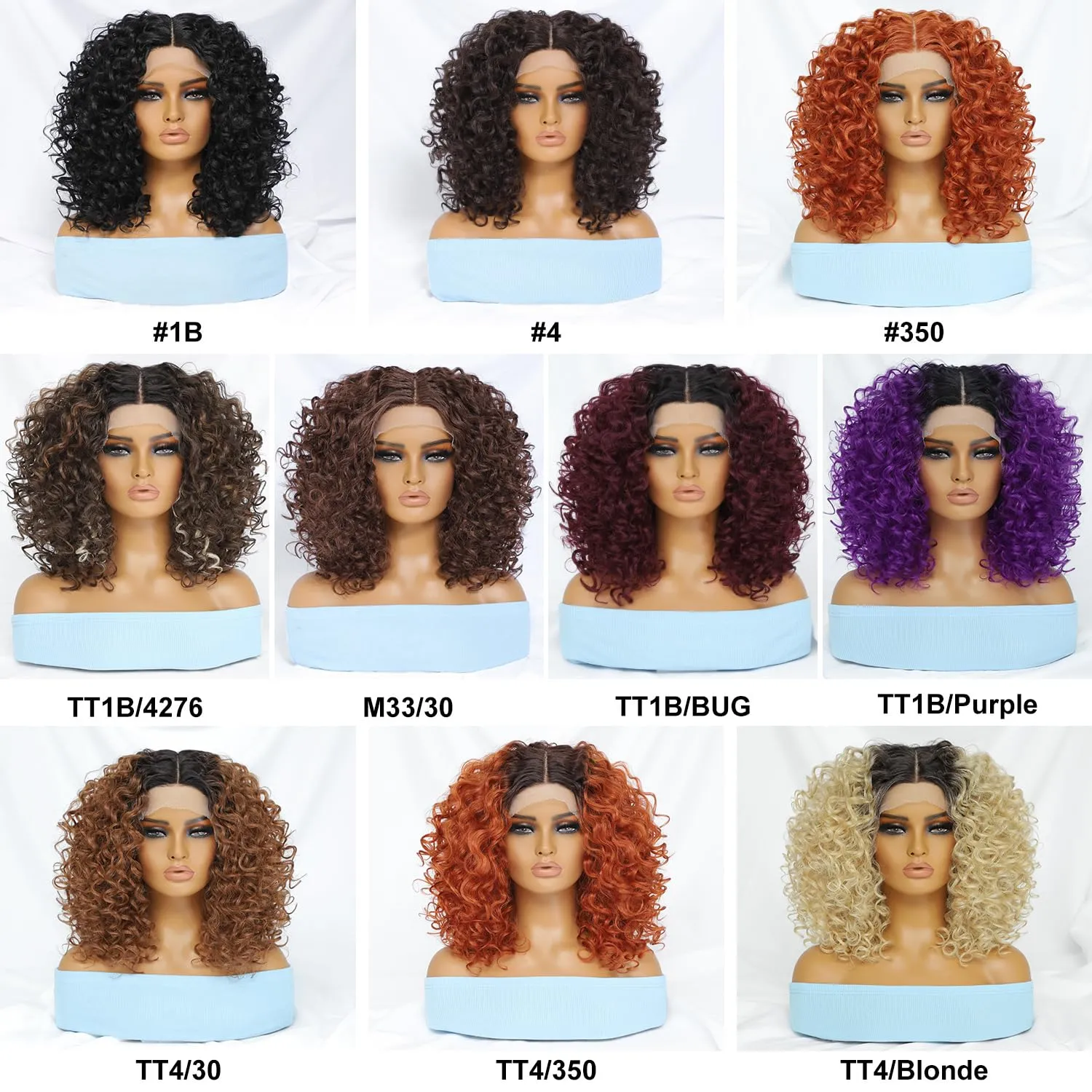 Felek 16inch Curly Lace Front Wigs Middle Part Jerry Curl Wig T Lace Front Curly Glueless Synthetic Pre-Plucked Afro Curly Lace Wigs For Black Women(#4)