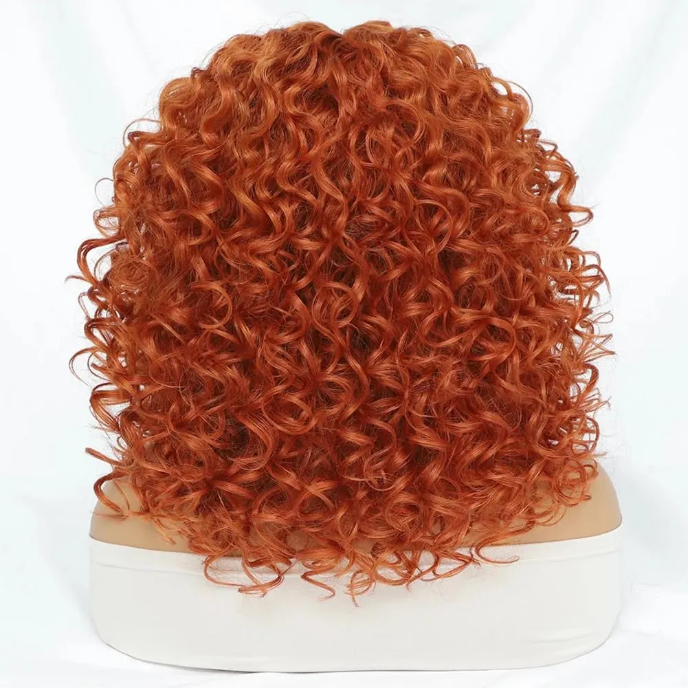Felek 16inch Middle Part Curly Lace Front Wigs Jerry Curl Lace Wig Ginger Orange T Lace Front Curly Synthetic Pre-Plucked Deep Curly Wigs For Black Women(#350)