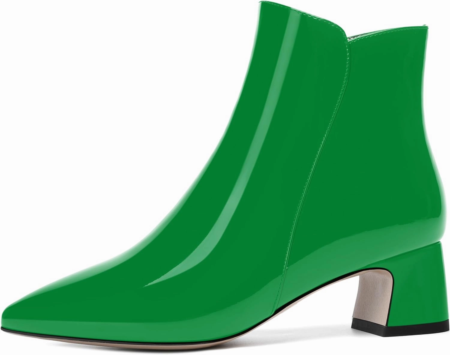 FEMSTEP Womens Pointed Toe Dress Zip Patent Wedding Chunky Low Heel Ankle High Boots 2 Inch