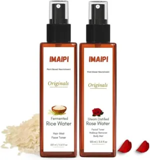Fermented Rice Water and Rose Water Facial Toner Set, 100ml, Hair and Face Mist