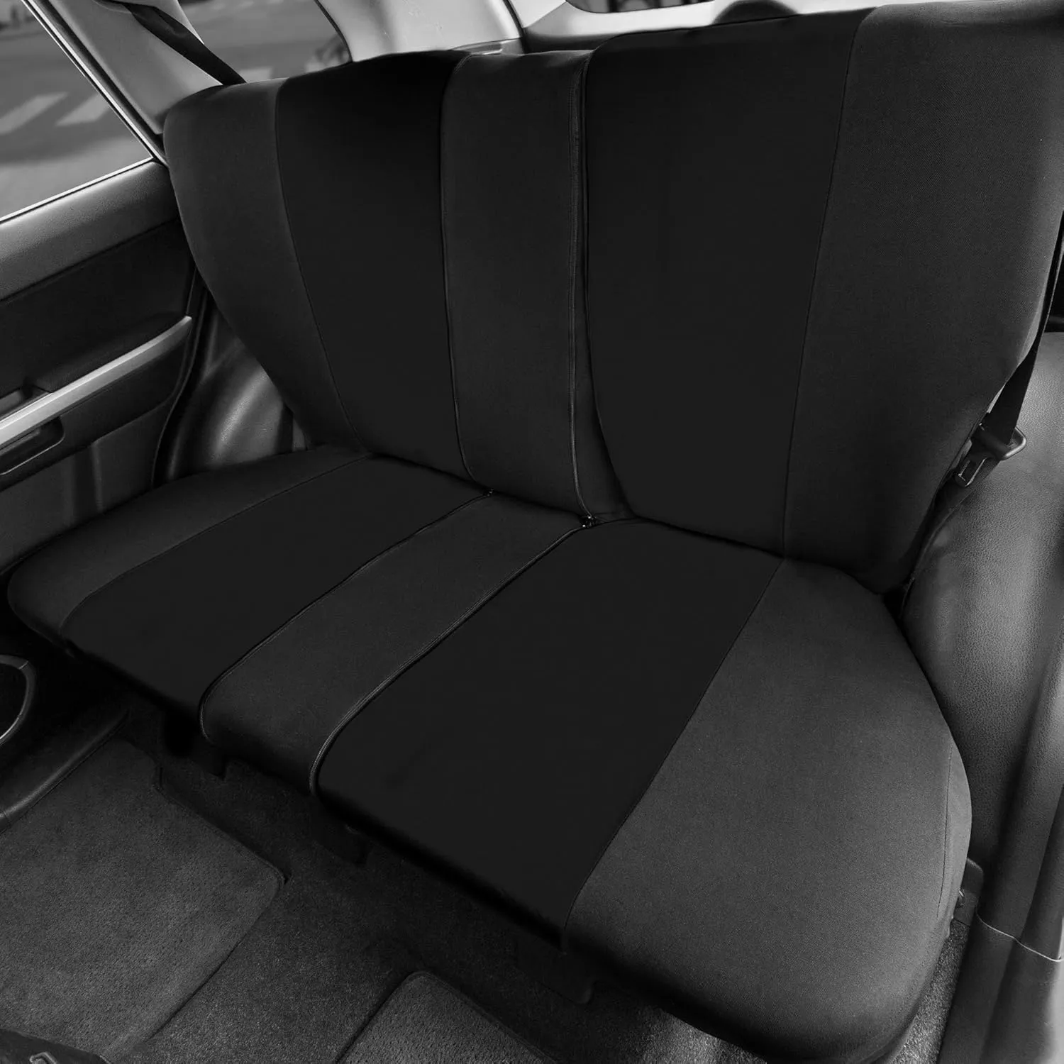 FH Group Back Seat Cloth Car Seat Cover - Universal Fit Rear Seat Covers for Cars with Rear Split Bench, Car Interior Accessories for SUV, Sedan, Van, Black