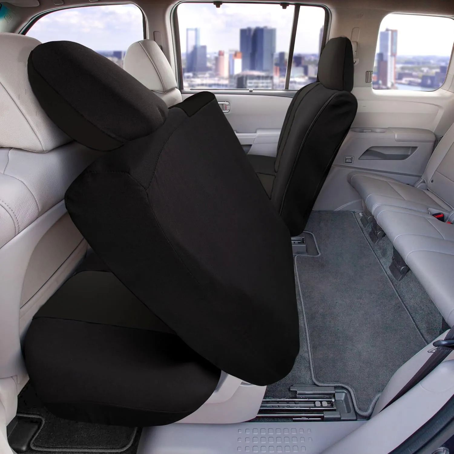 FH Group Back Seat Cloth Car Seat Cover - Universal Fit Rear Seat Covers for Cars with Rear Split Bench, Car Interior Accessories for SUV, Sedan, Van, Black