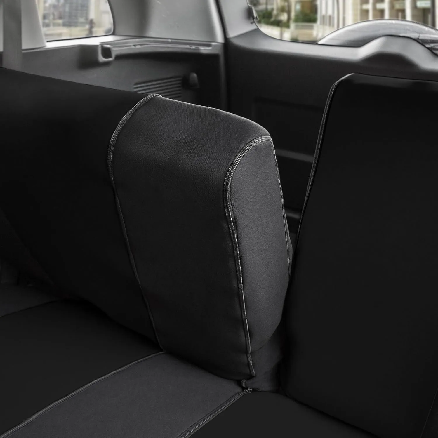 FH Group Back Seat Cloth Car Seat Cover - Universal Fit Rear Seat Covers for Cars with Rear Split Bench, Car Interior Accessories for SUV, Sedan, Van, Black