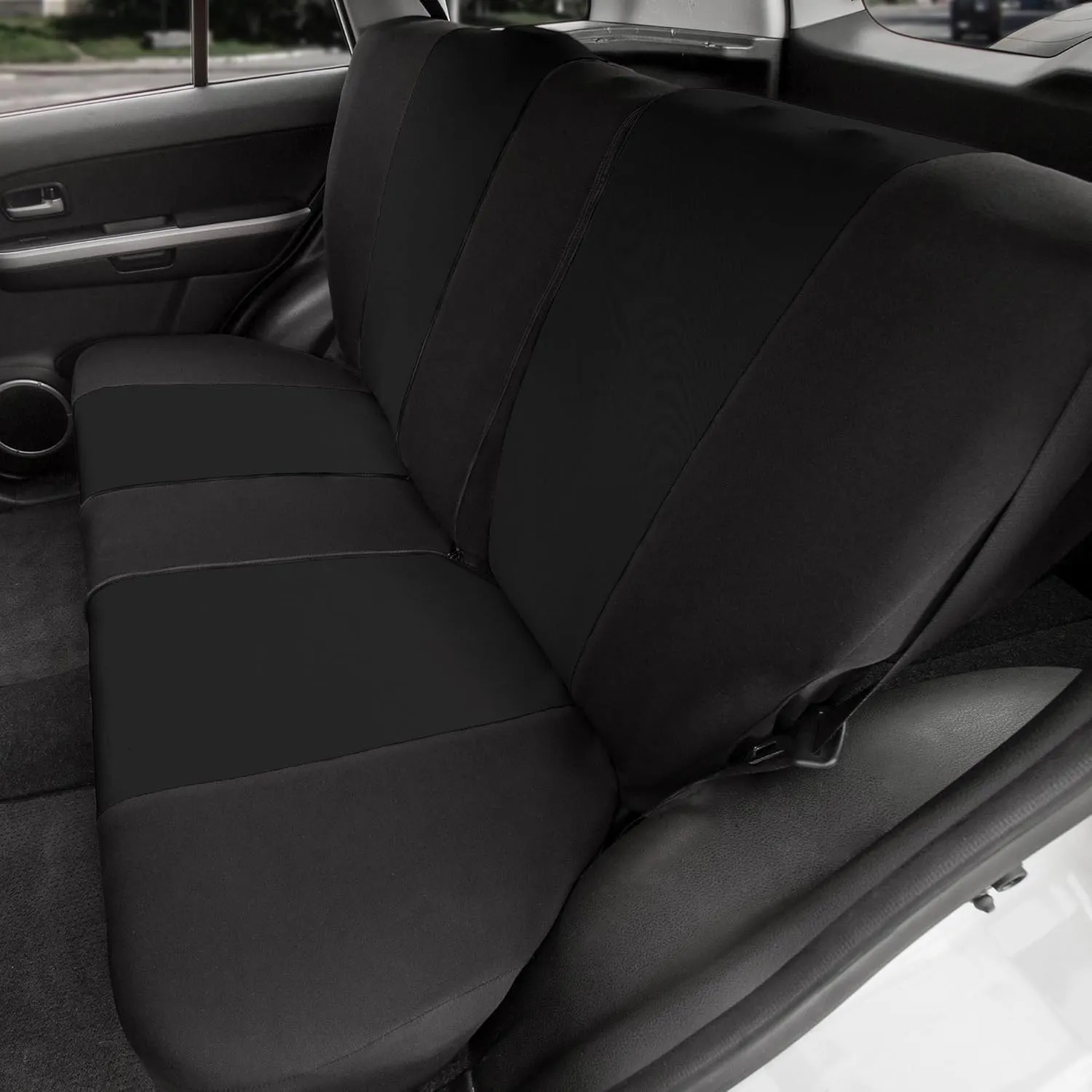 FH Group Back Seat Cloth Car Seat Cover - Universal Fit Rear Seat Covers for Cars with Rear Split Bench, Car Interior Accessories for SUV, Sedan, Van, Black