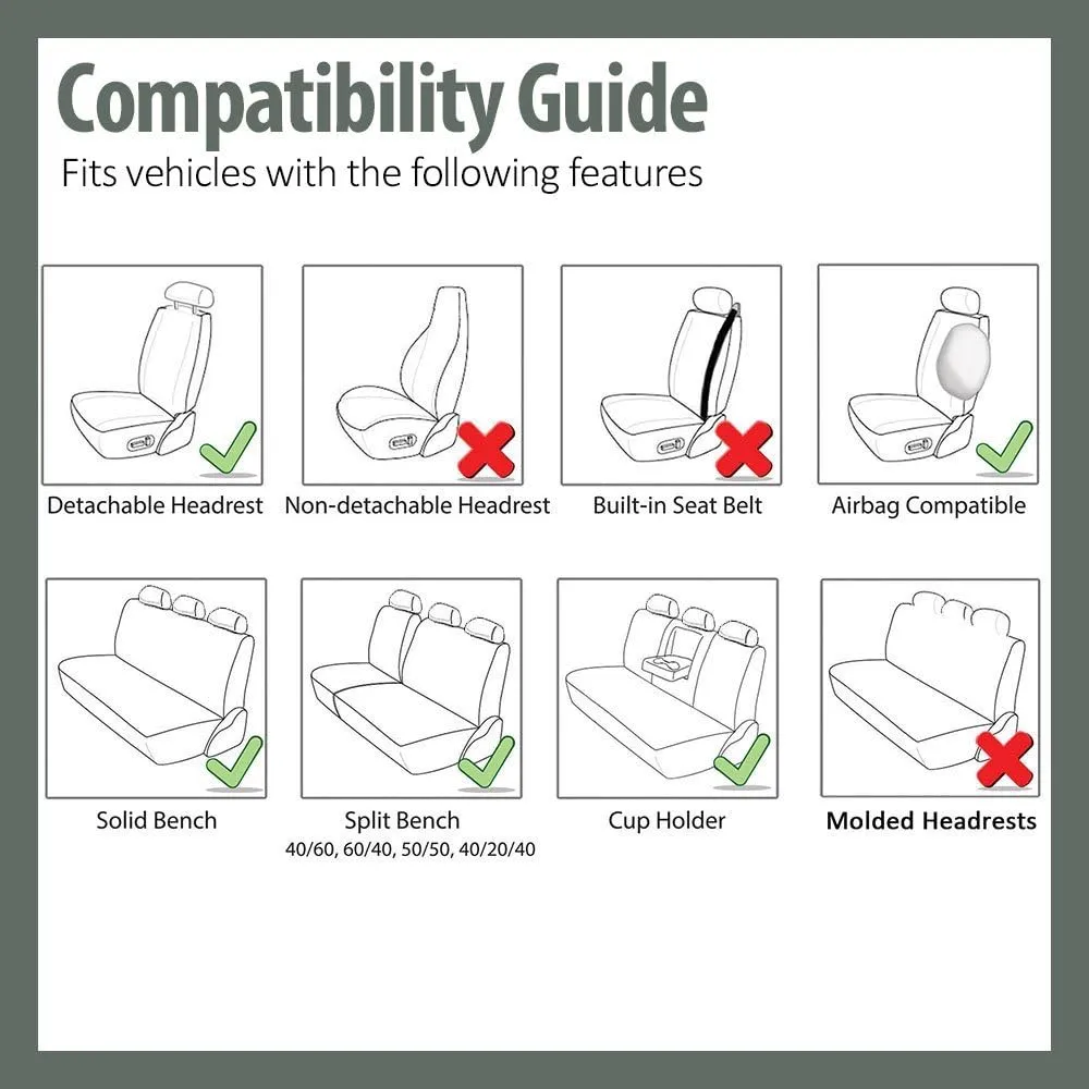 FH Group Car Seat Cover Light Breezy Blue Seat Cover Flat Foam Padding Cloth Full Set Automotive Seat Covers, Airbag Compatible & Split Rear Universal Fit Interior Accessories for Cars Trucks and SUV