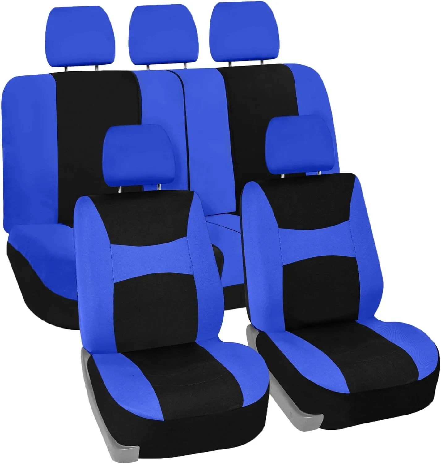 FH Group Car Seat Cover Light Breezy Blue Seat Cover Flat Foam Padding Cloth Full Set Automotive Seat Covers, Airbag Compatible & Split Rear Universal Fit Interior Accessories for Cars Trucks and SUV