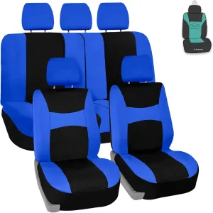 FH Group Car Seat Cover Light Breezy Blue Seat Cover Flat Foam Padding Cloth Full Set Automotive Seat Covers, Airbag Compatible & Split Rear Universal Fit Interior Accessories for Cars Trucks and SUV