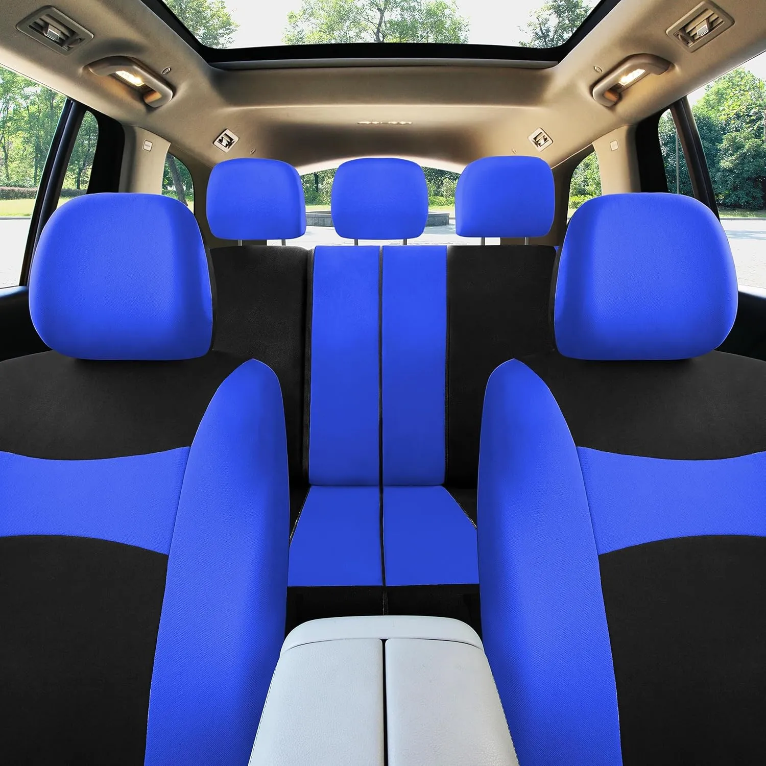 FH Group Car Seat Cover Light Breezy Blue Seat Cover Flat Foam Padding Cloth Full Set Automotive Seat Covers, Airbag Compatible & Split Rear Universal Fit Interior Accessories for Cars Trucks and SUV