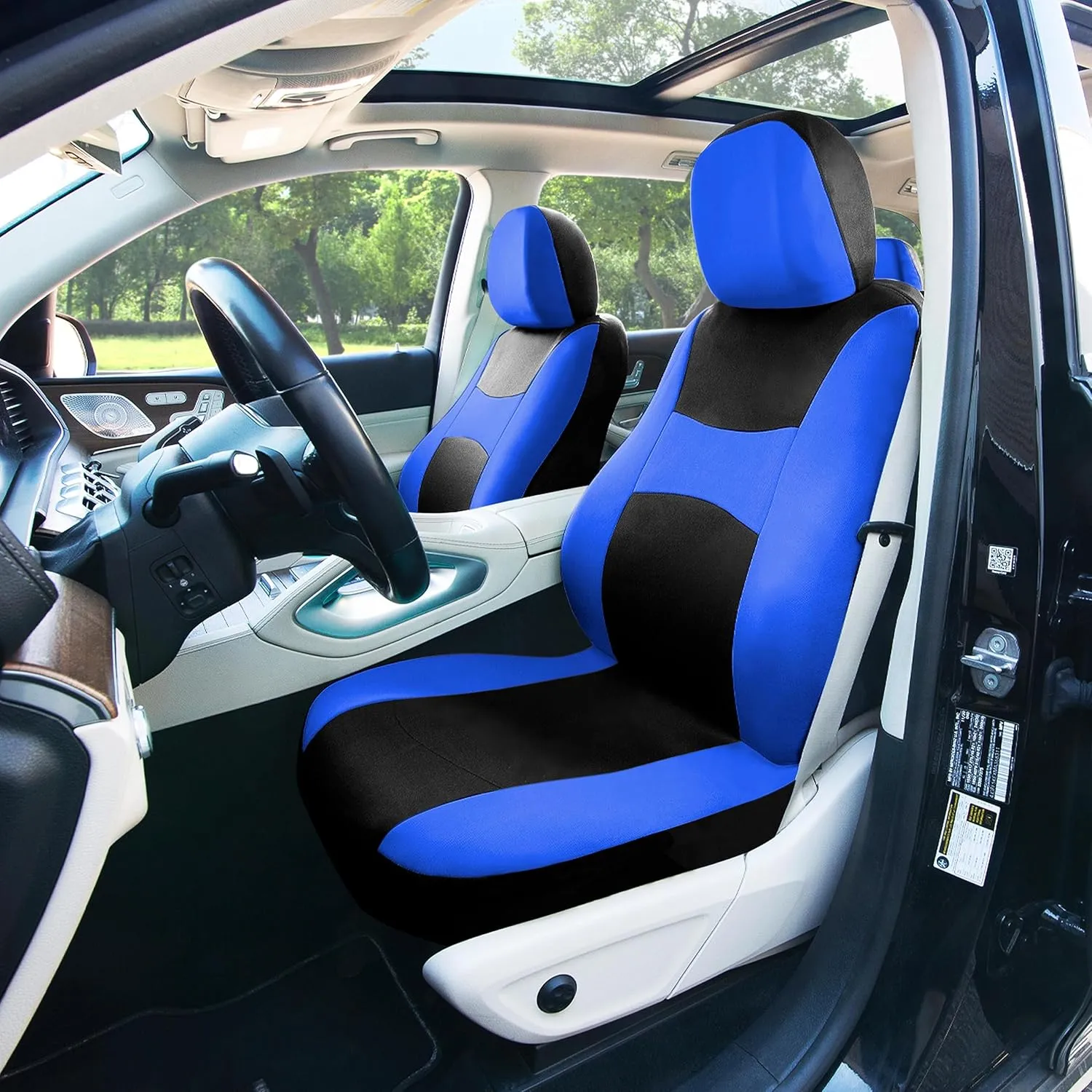 FH Group Car Seat Cover Light Breezy Blue Seat Cover Flat Foam Padding Cloth Full Set Automotive Seat Covers, Airbag Compatible & Split Rear Universal Fit Interior Accessories for Cars Trucks and SUV