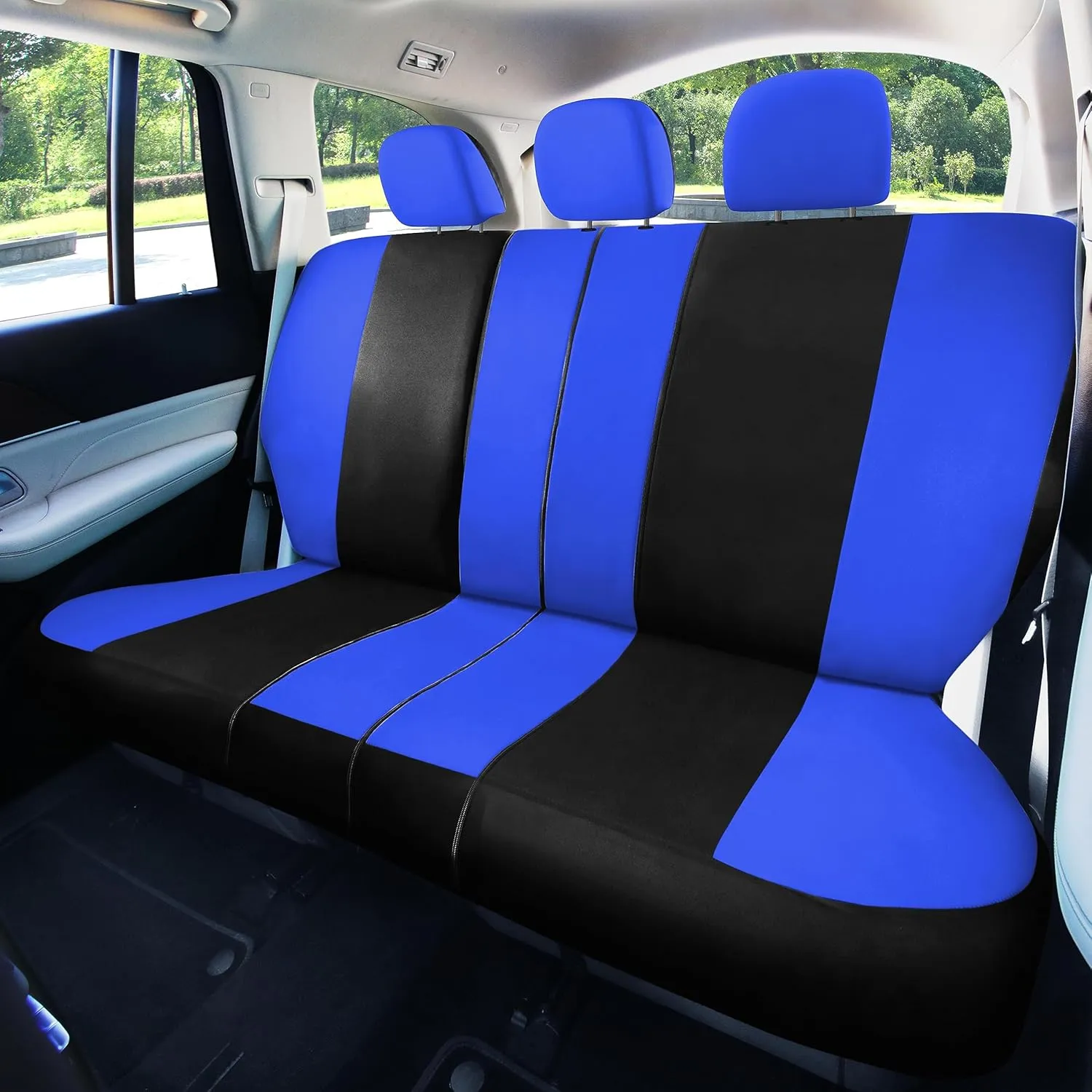 FH Group Car Seat Cover Light Breezy Blue Seat Cover Flat Foam Padding Cloth Full Set Automotive Seat Covers, Airbag Compatible & Split Rear Universal Fit Interior Accessories for Cars Trucks and SUV