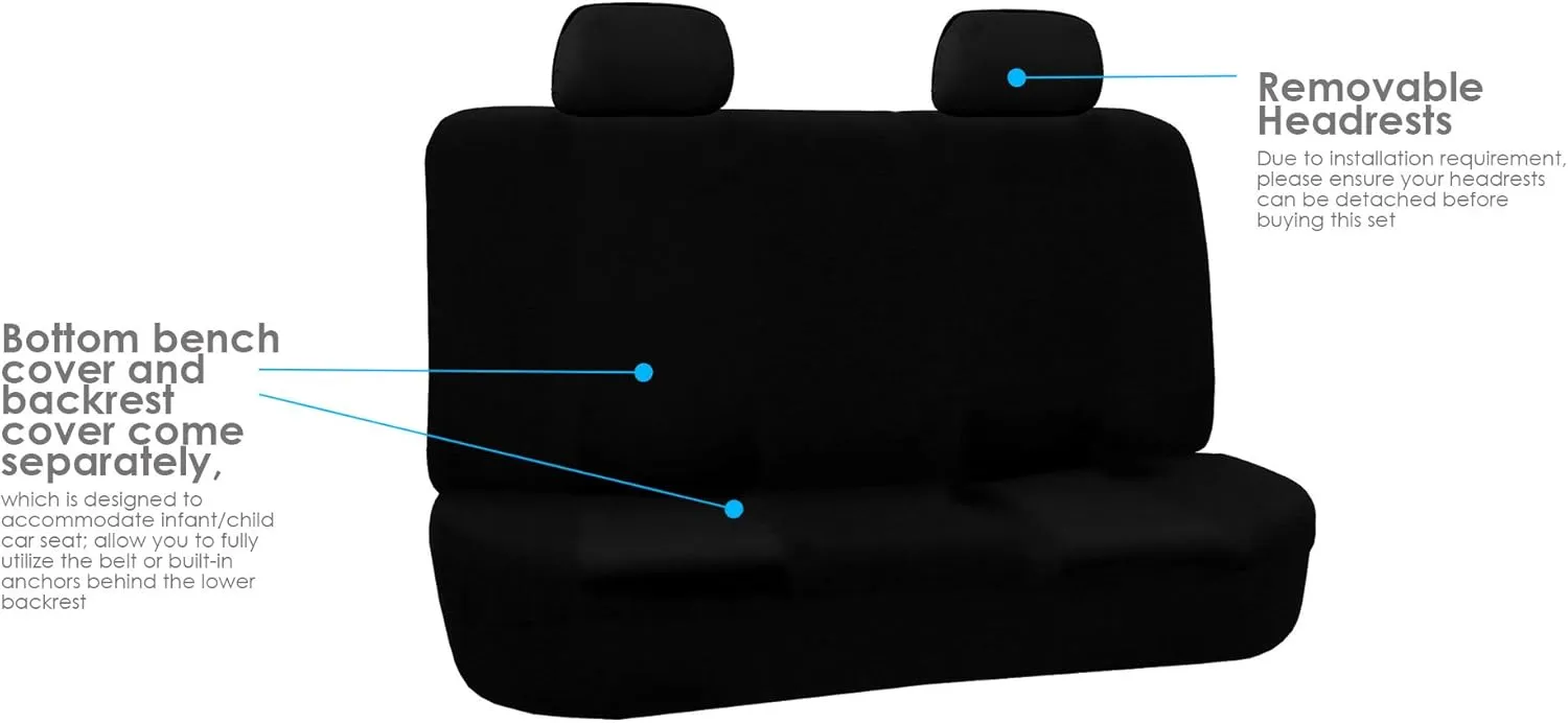 FH Group Car Seat Cover Rear Seat Cover for Back Seat Cloth - Universal Fit for Cars with Solid Bench, Black Car Seat Protector for Dogs and Kids, Car Interior Accessories for SUV, Sedan and Van
