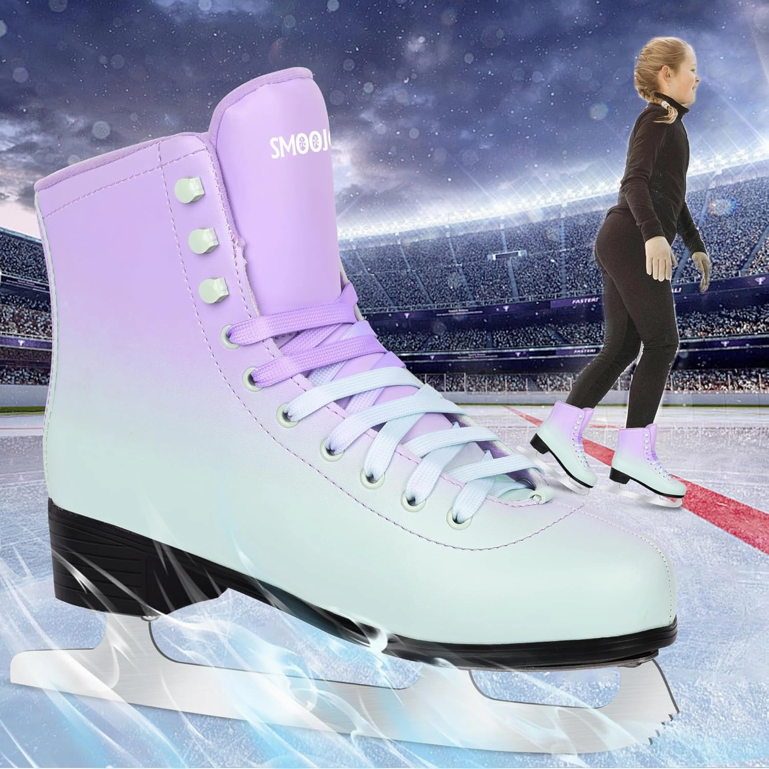 Figure Skates for Women and Men Classic Ice Skates Indoor Outdoor Lace-Up Fun Ice Skate Shoes for Kids Adult