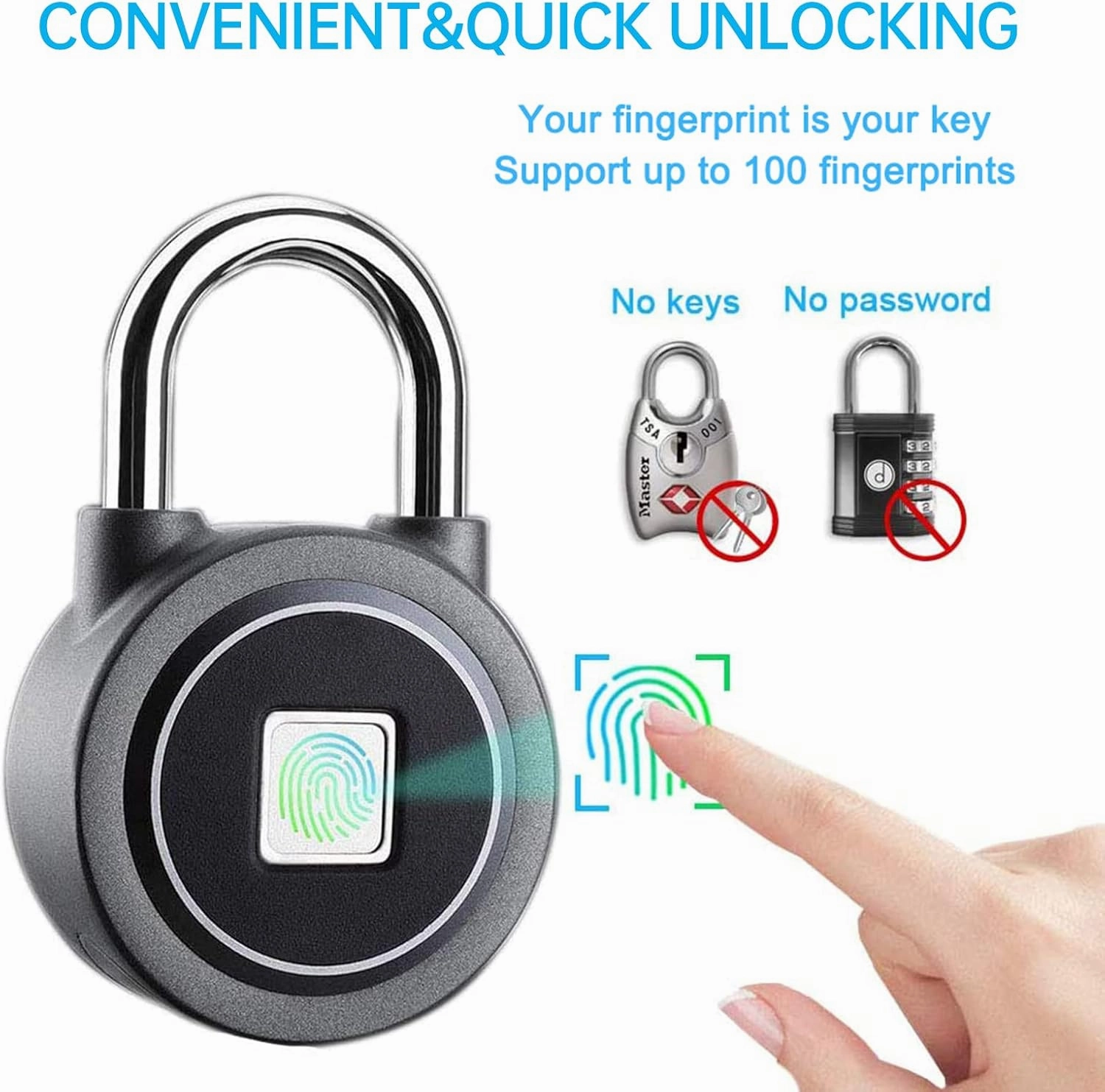 Fingerprint Padlock, Bluetooth Lock, Mobile APP, MEGAFEIS Smart Padlock with Keyless Biometric, Water Resistant, Suitable for Gym, Sports, Bike, School, Locker and Storage(Grey)