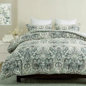 Finlonte Queen Size Comforter Set - Damask Paisley Floral Queen Comforter Bedding Set, 100% Cotton Soft Duvet Insert, Fluffy Cooling Lightweight Quilted Bed Set for Queen Size Bed, 90" × 90", 3pcs