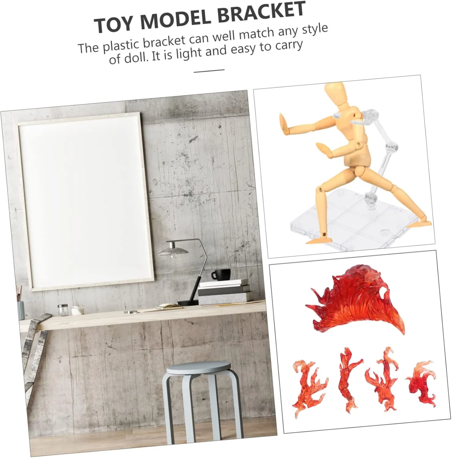 Fire Action Figure Stand Set Toy Doll Holder Flame Effect Accessory Diy Assembly Model Bracket for Display