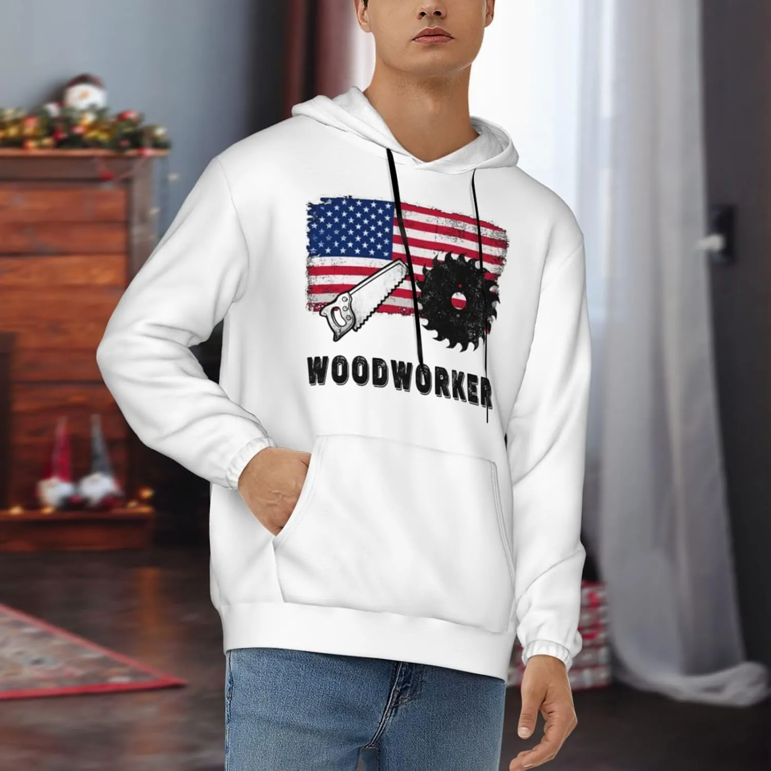 Firefighter Fireman Retired American Flag Men's Fleece Hoodies Hooded