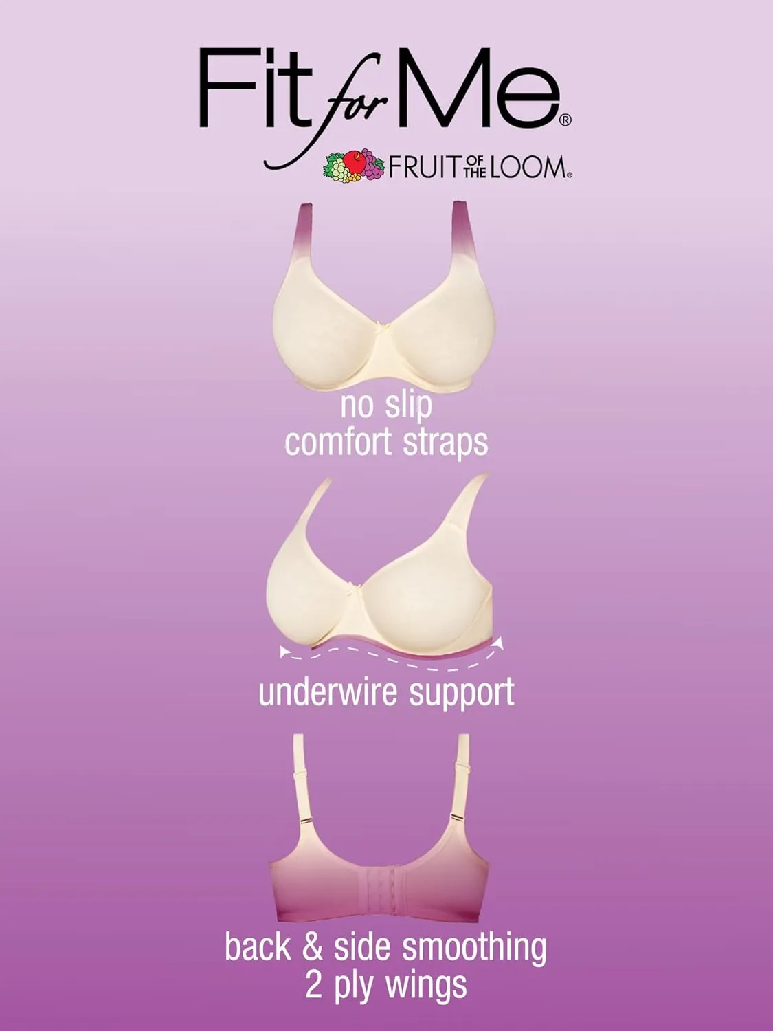 Fit For Me By Fruit of the Loom Women's Plus Size Cotton Unlined Underwire Bra-Pinch-Free Straps - Side and Back Smoothing