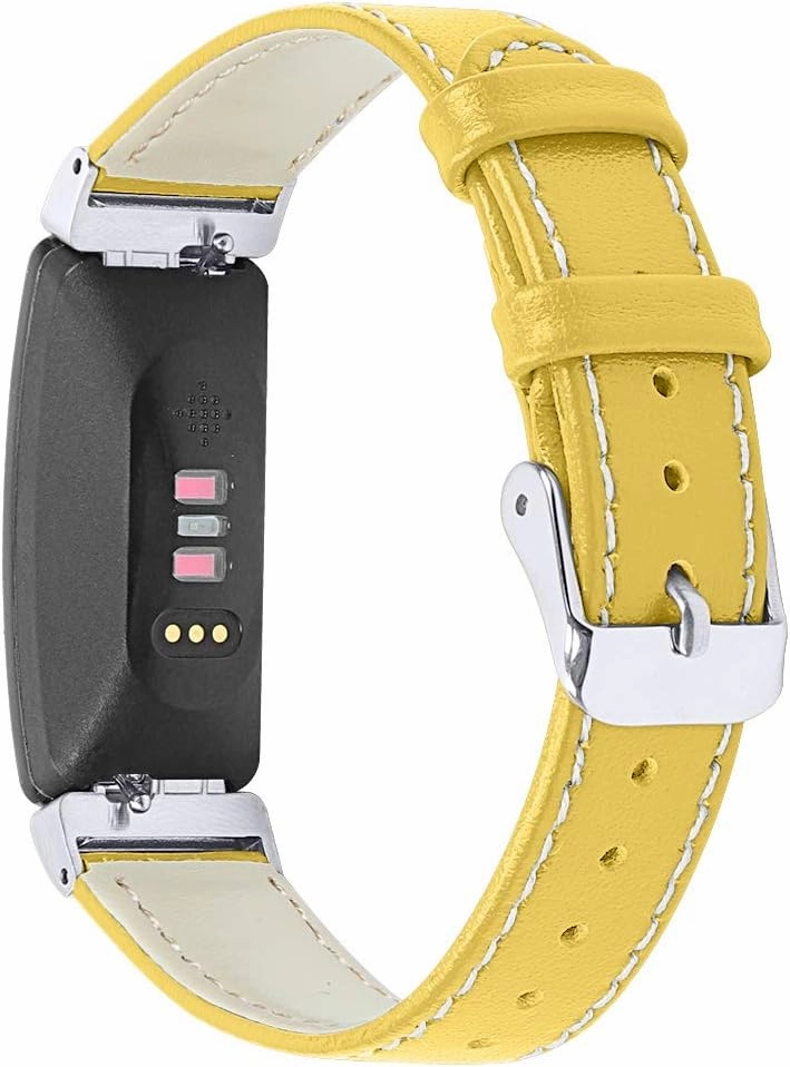 Fit for Fitbit Inspire 2 Straps Women,Slim Classic Leather Replacement Watch Strap Wristbands with Metal Buckle Adjustable 5.5-8.0 inch Compatible for Fitbit Inspire 2 - Yellow