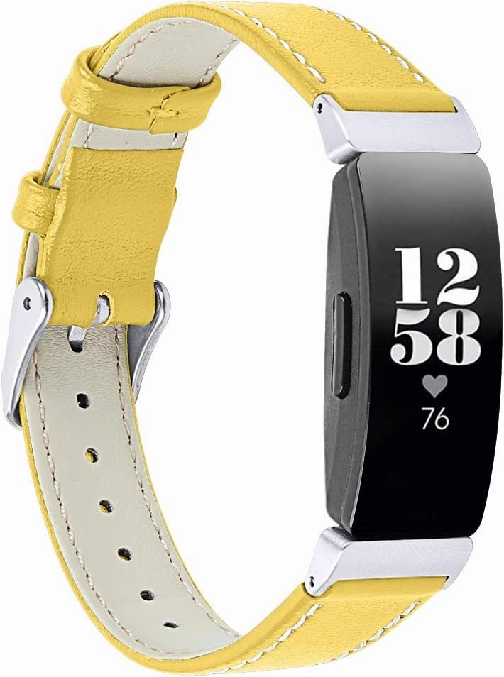Fit for Fitbit Inspire 2 Straps Women,Slim Classic Leather Replacement Watch Strap Wristbands with Metal Buckle Adjustable 5.5-8.0 inch Compatible for Fitbit Inspire 2 - Yellow