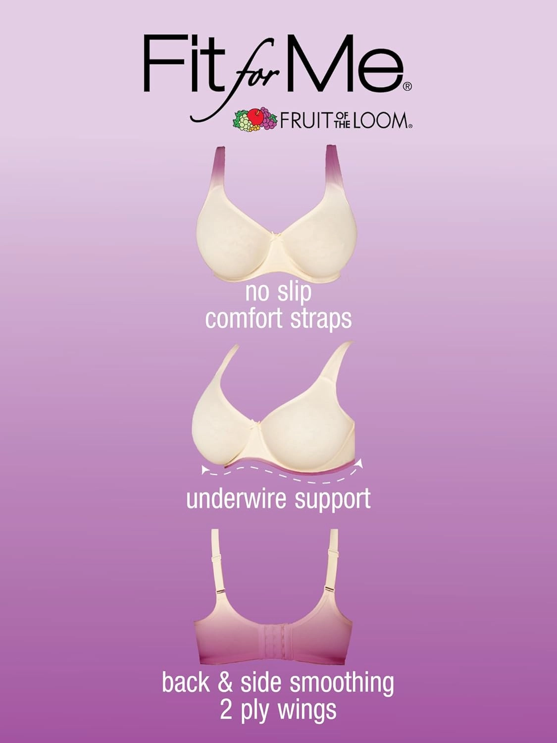 Fit For Me By Fruit of the Loom Women's Plus Size Cotton Unlined Underwire Bra-Pinch-Free Straps - Side and Back Smoothing