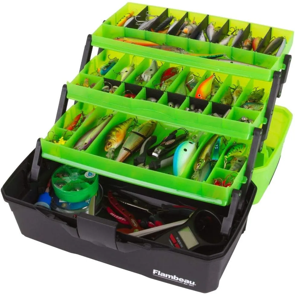 Flambeau Outdoors 6383AMG 3-Tray Classic Tray Tackle Box, Portable Tackle Organizer, Frost Green/Black