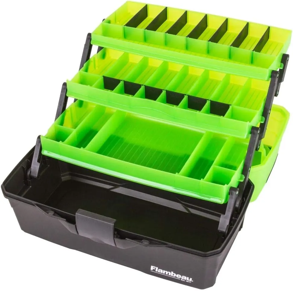 Flambeau Outdoors 6383AMG 3-Tray Classic Tray Tackle Box, Portable Tackle Organizer, Frost Green/Black