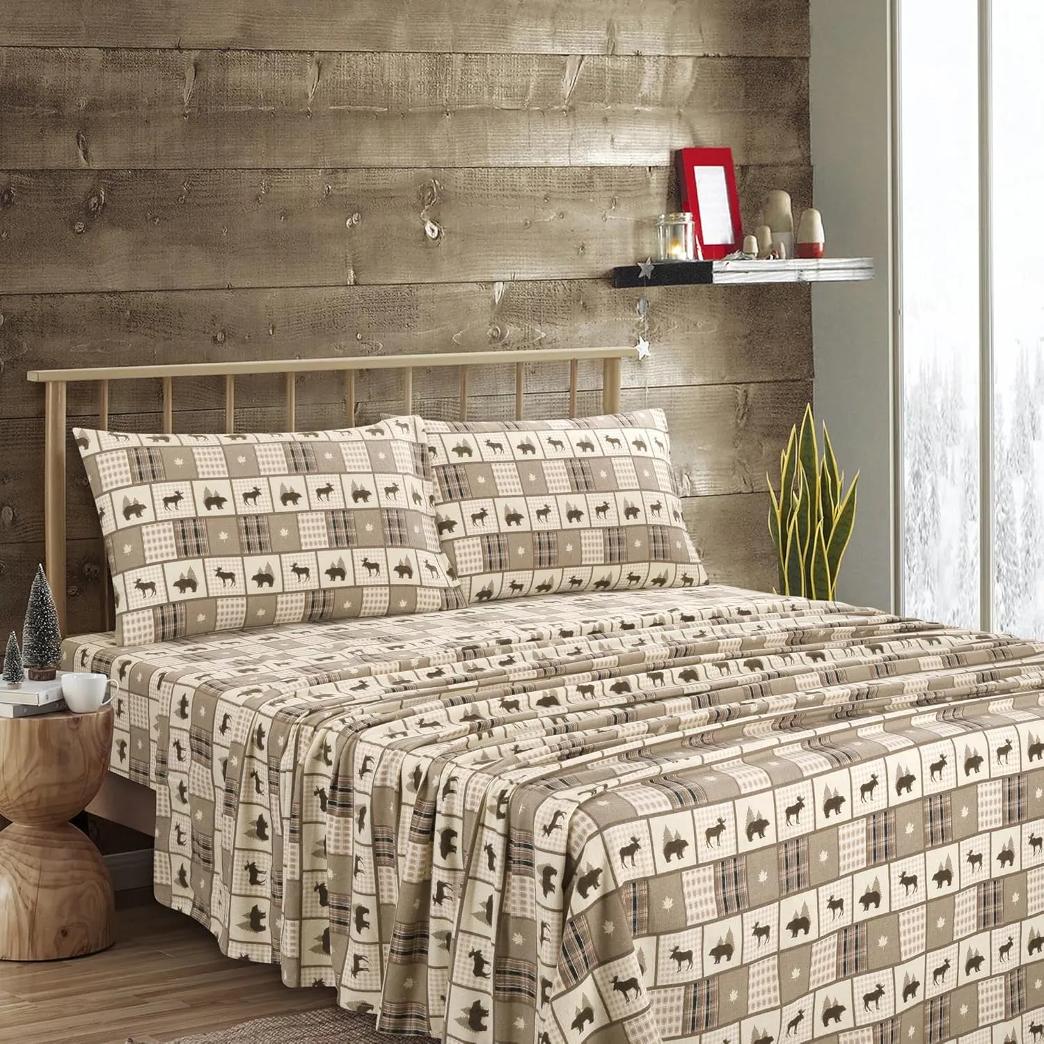 Flannel Sheets Twin Size Rich Cotton -High GSM Flannel Bed Sheet Deep Pockets - Warm & Cozy Flannel Sheet Set for All Seasons (Lodge Check)