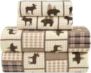 Flannel Sheets Twin Size Rich Cotton -High GSM Flannel Bed Sheet Deep Pockets - Warm & Cozy Flannel Sheet Set for All Seasons (Lodge Check)