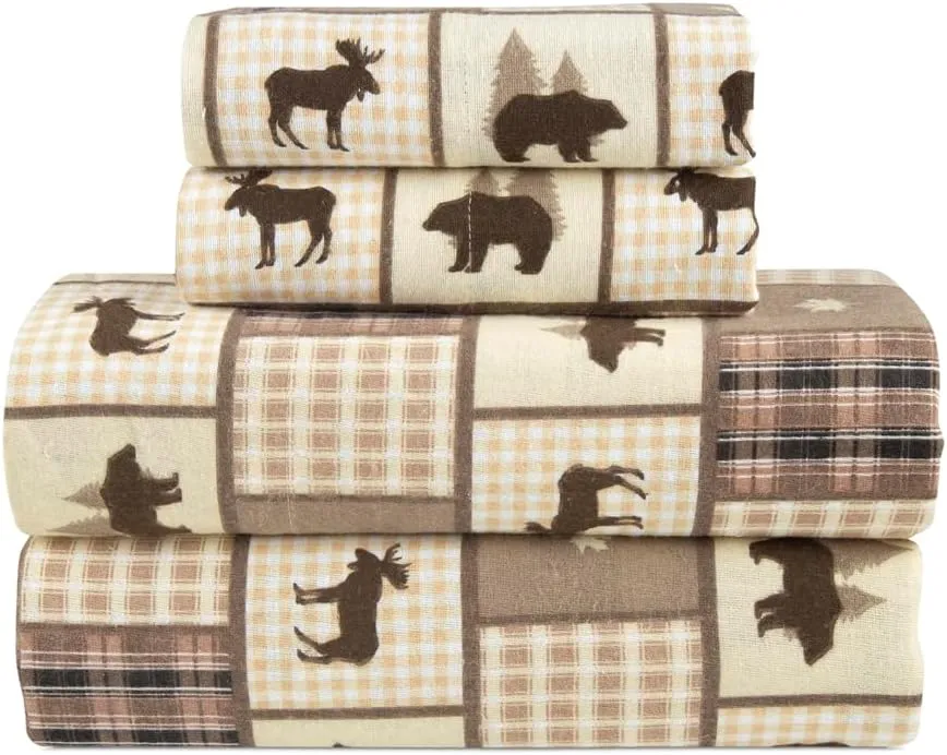Flannel Sheets Twin Size Rich Cotton -High GSM Flannel Bed Sheet Deep Pockets - Warm & Cozy Flannel Sheet Set for All Seasons (Lodge Check)