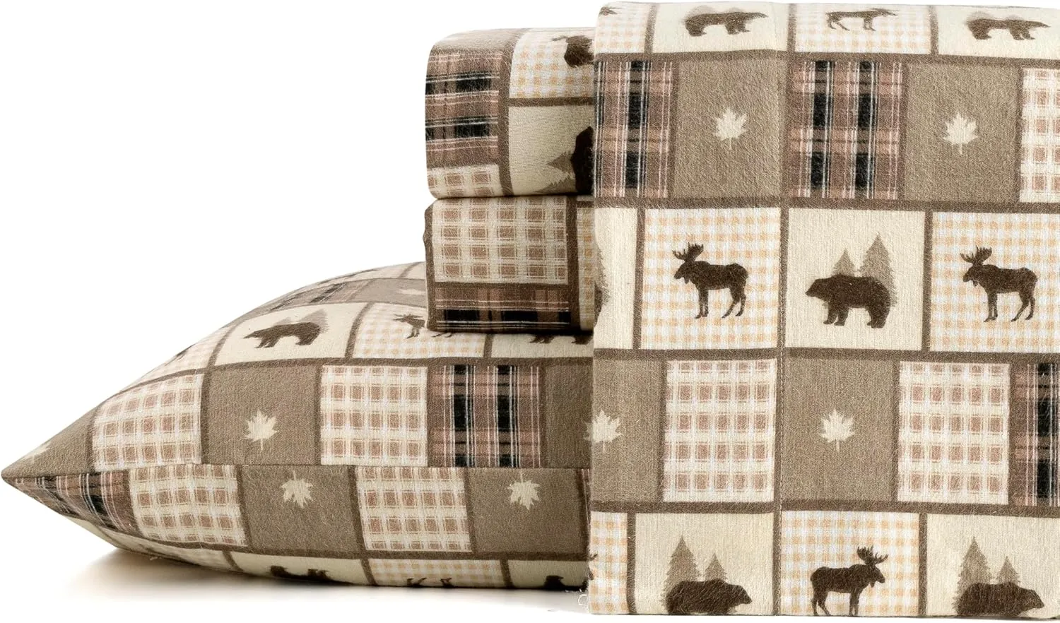 Flannel Sheets Twin Size Rich Cotton -High GSM Flannel Bed Sheet Deep Pockets - Warm & Cozy Flannel Sheet Set for All Seasons (Lodge Check)