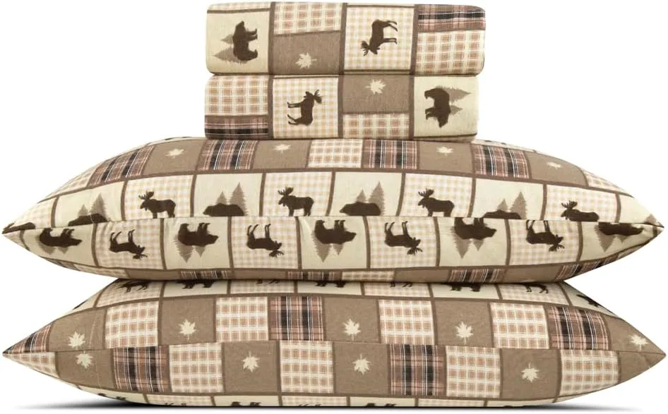Flannel Sheets Twin Size Rich Cotton -High GSM Flannel Bed Sheet Deep Pockets - Warm & Cozy Flannel Sheet Set for All Seasons (Lodge Check)