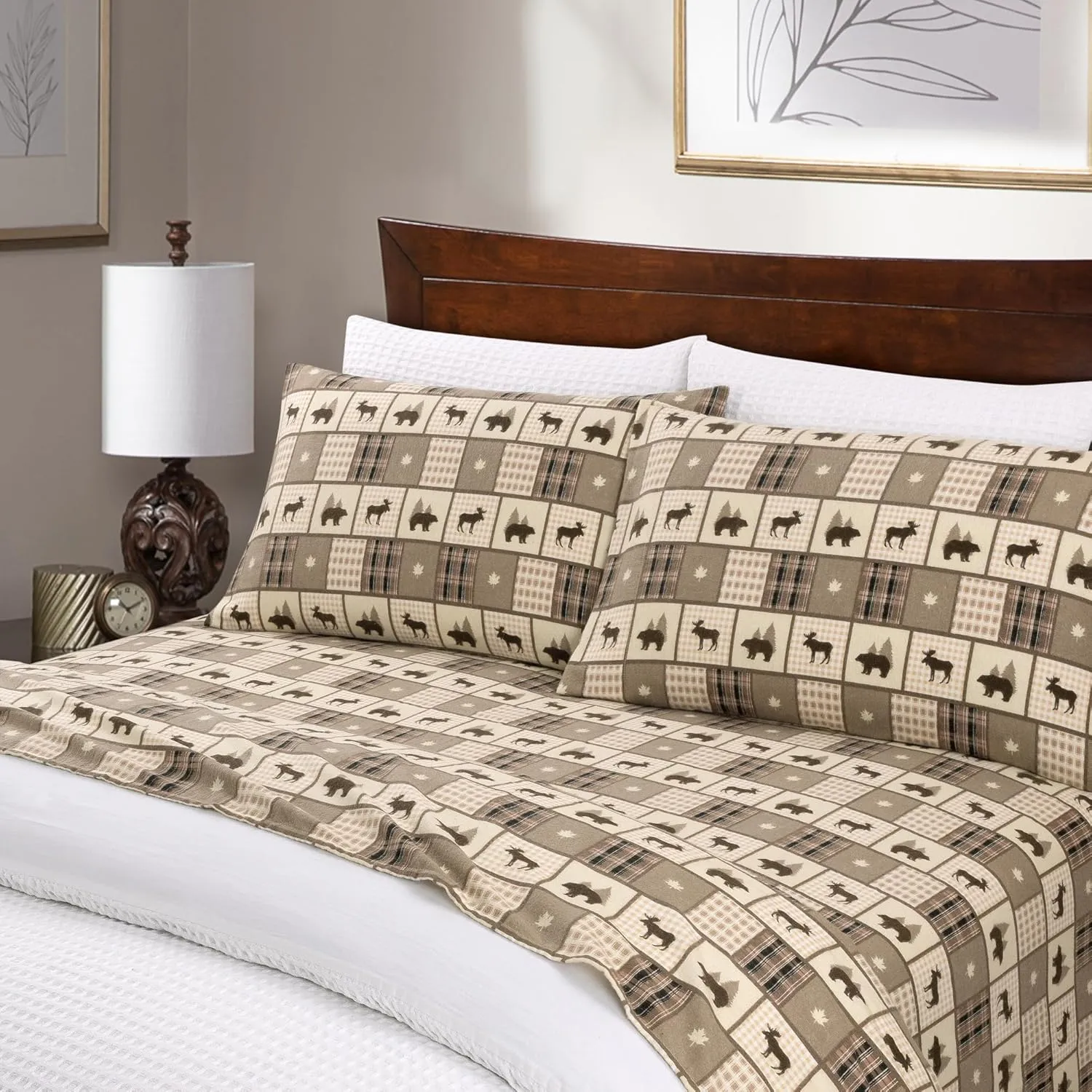 Flannel Sheets Twin Size Rich Cotton -High GSM Flannel Bed Sheet Deep Pockets - Warm & Cozy Flannel Sheet Set for All Seasons (Lodge Check)