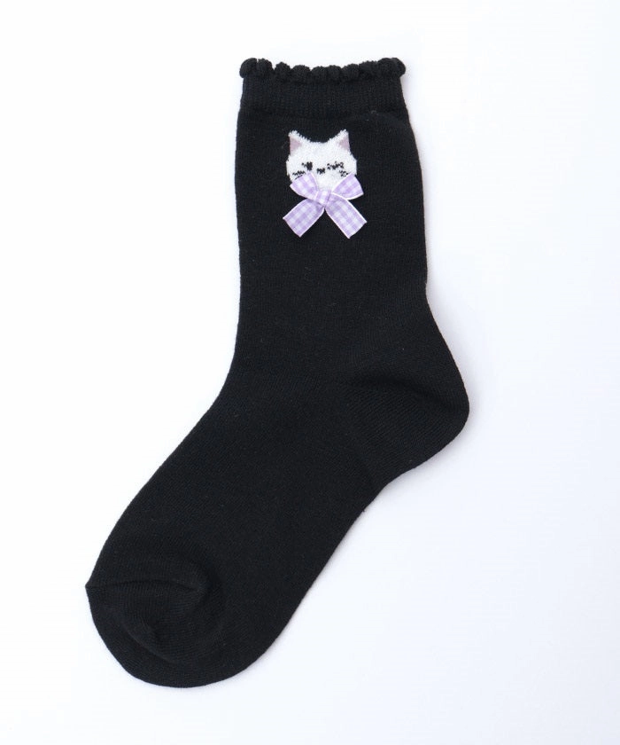 Fluffy Cat Embroidery Crew Socks