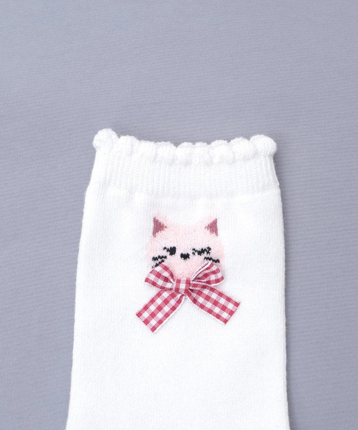 Fluffy Cat Embroidery Crew Socks