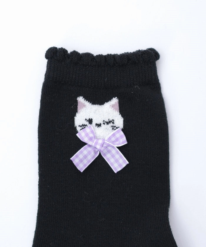 Fluffy Cat Embroidery Crew Socks