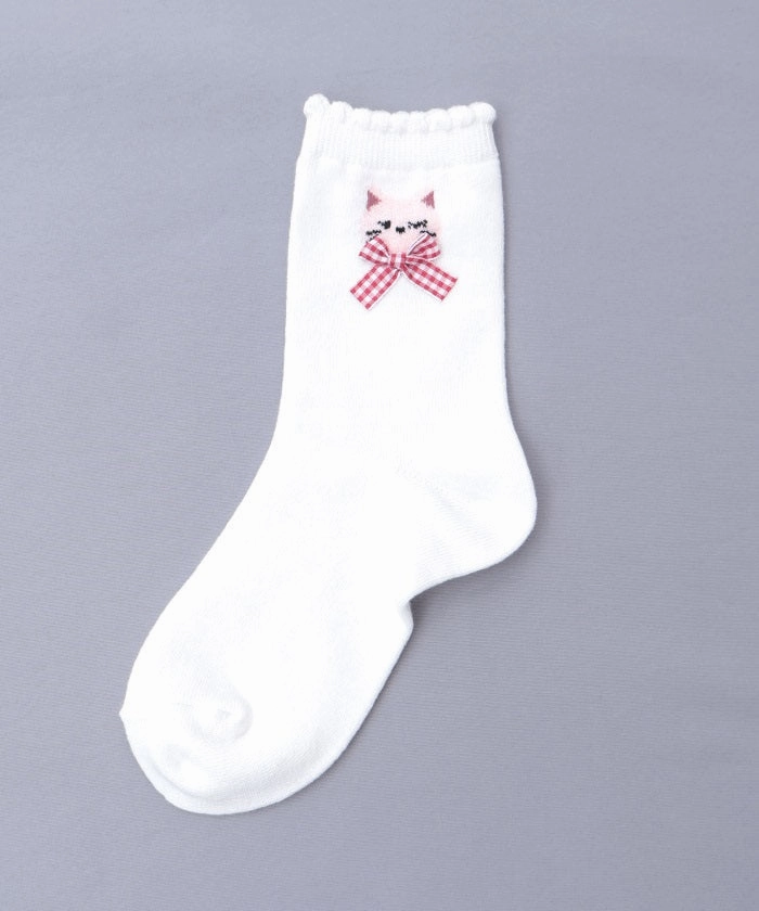 Fluffy Cat Embroidery Crew Socks