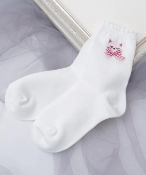 Fluffy Cat Embroidery Crew Socks