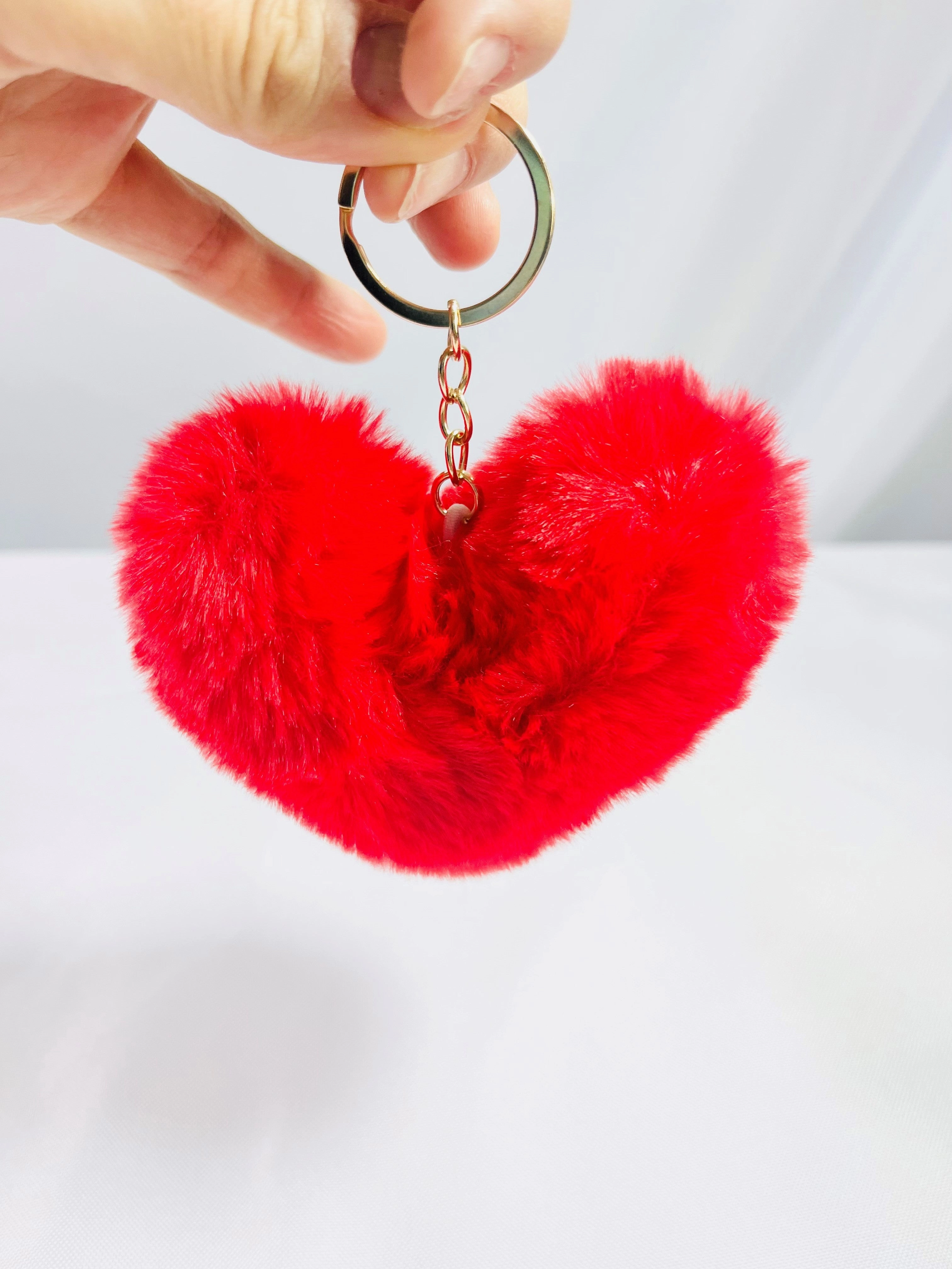 Fluffy Red Heart Keychain