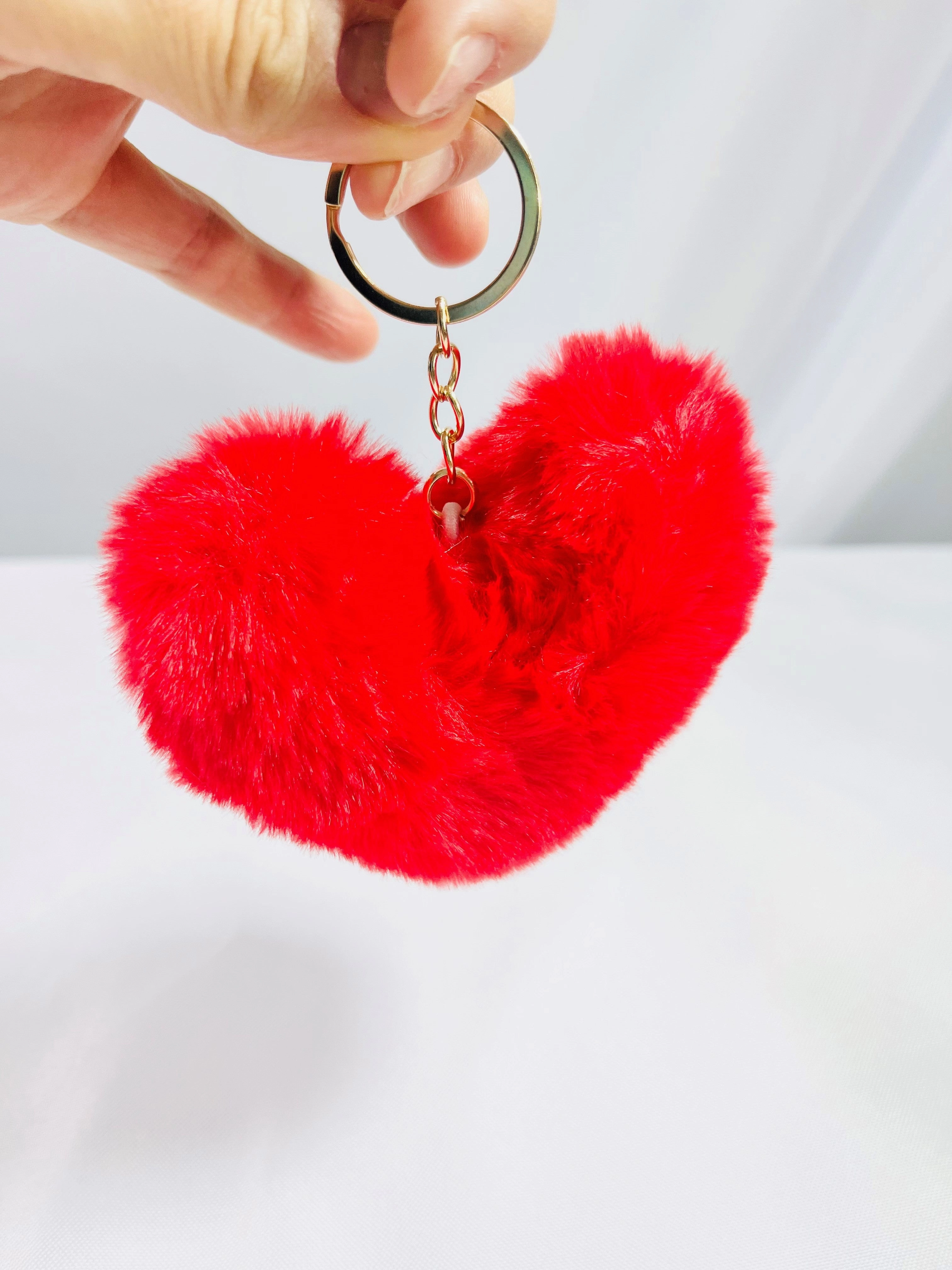 Fluffy Red Heart Keychain