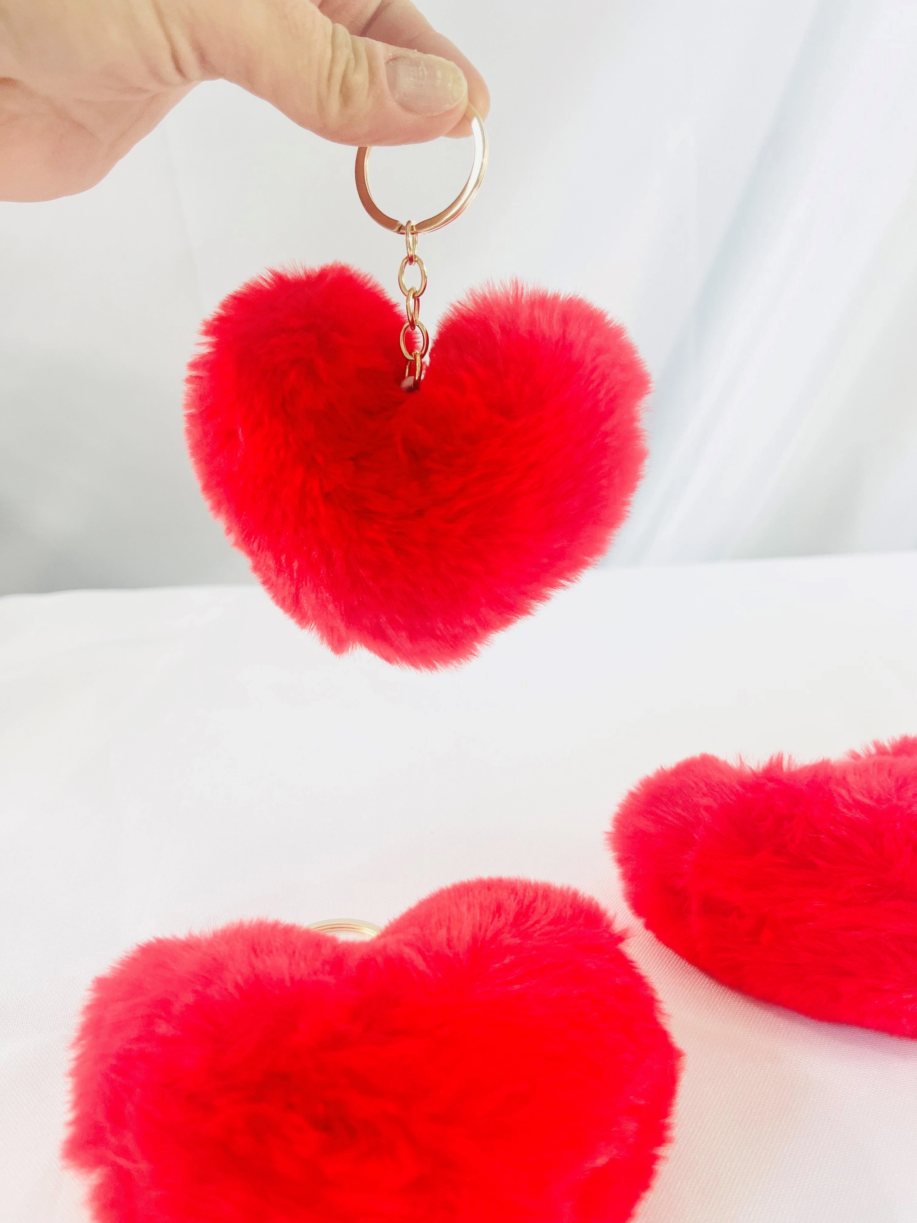 Fluffy Red Heart Keychain