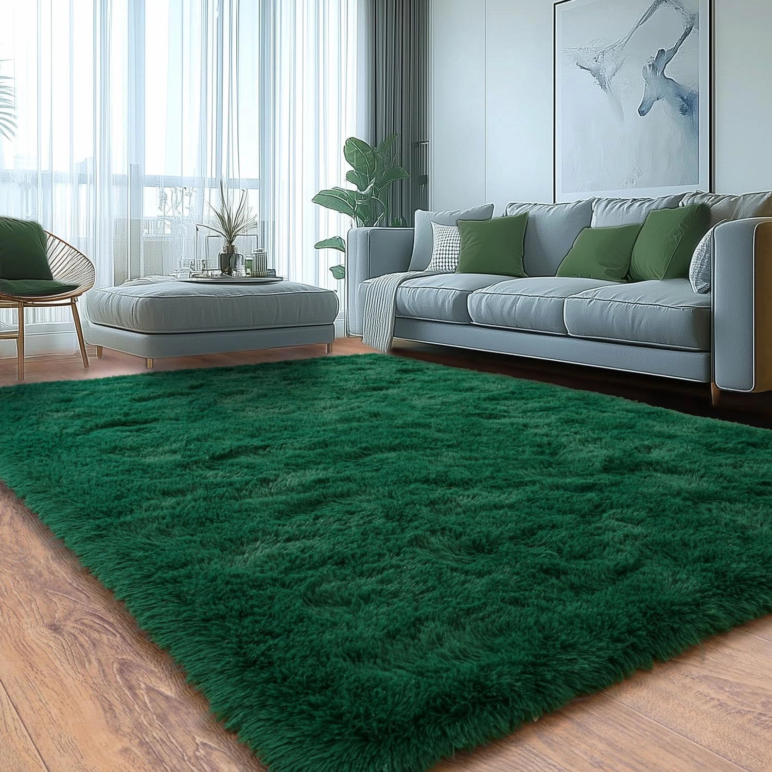 Fluffy Rugs for Living Room, Soft Shaggy for Bedrooms, Deep Green Area Rug, Cozy Fuzzy Carpet for Kids, Perfect Indoor Decor for Boys and Girls 9x12 Feet