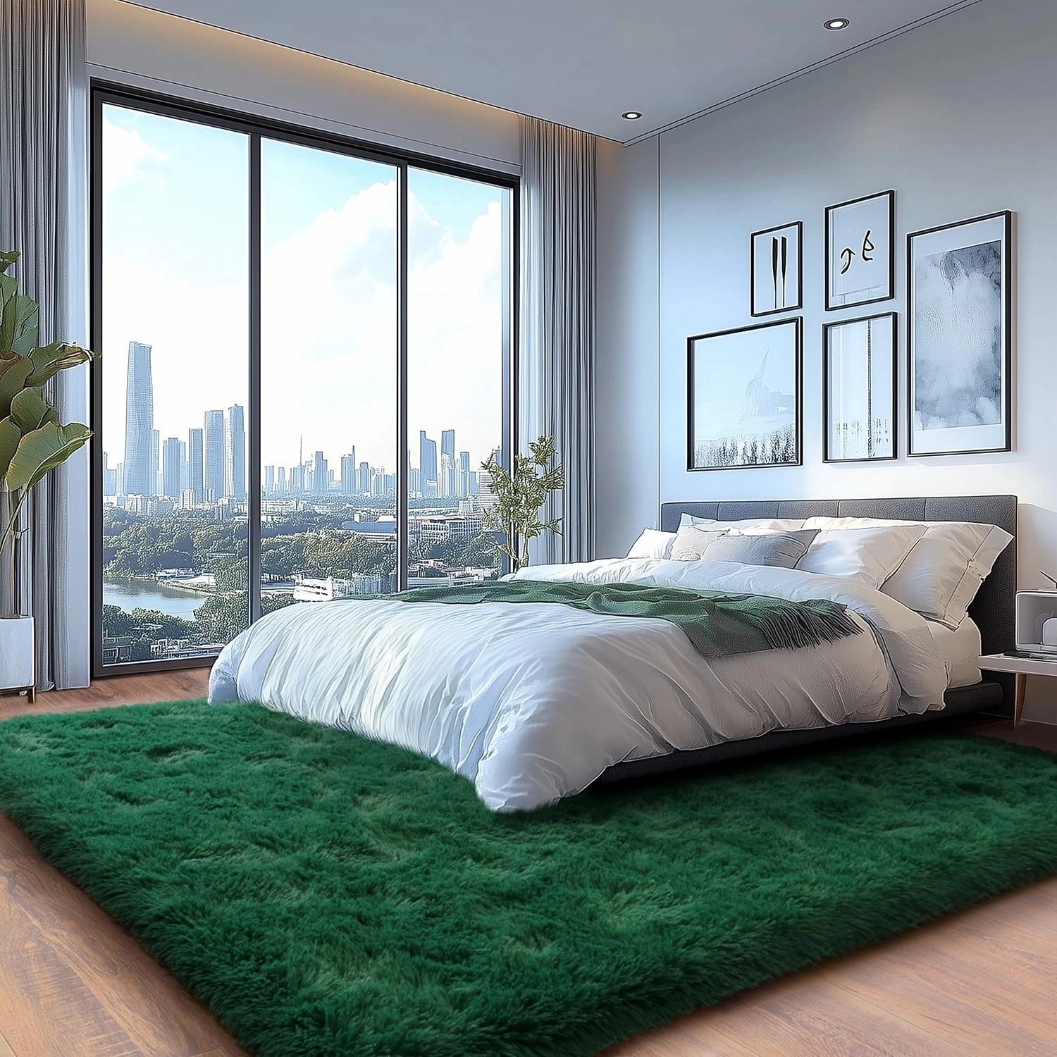 Fluffy Rugs for Living Room, Soft Shaggy for Bedrooms, Deep Green Area Rug, Cozy Fuzzy Carpet for Kids, Perfect Indoor Decor for Boys and Girls 9x12 Feet